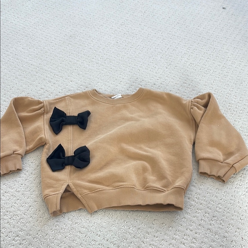 Zara Kids' Tan Sweatshirt with Black Bows